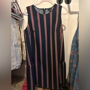 Navy with red and white stripes sleeveless dress size L never worn